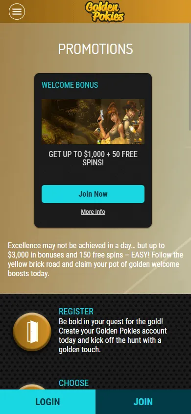Golden Pokies Casino promotions view on mobile browser